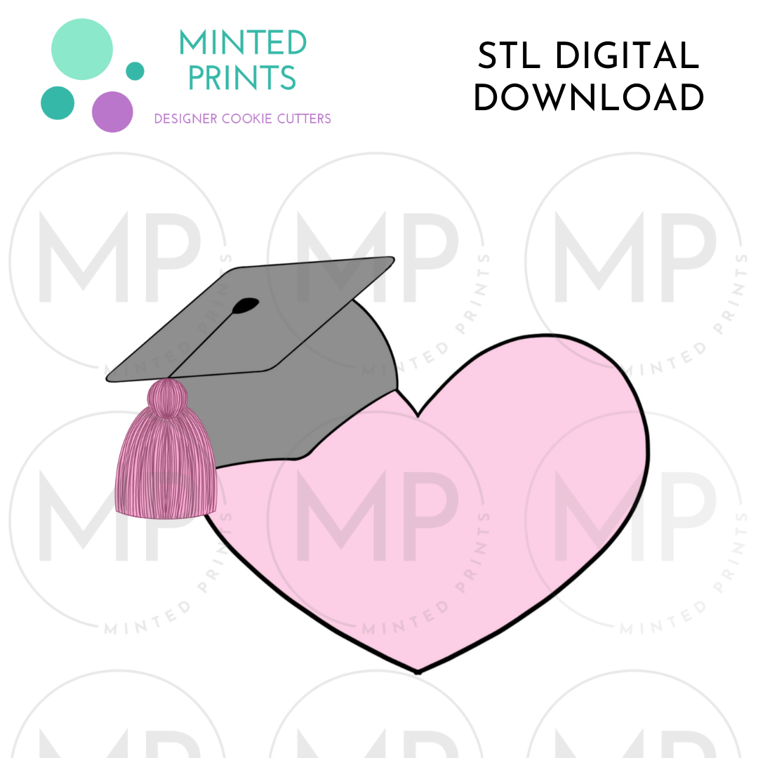 Heart with Grad Hat Cookie Cutter STL DIGITAL DOWNLOAD