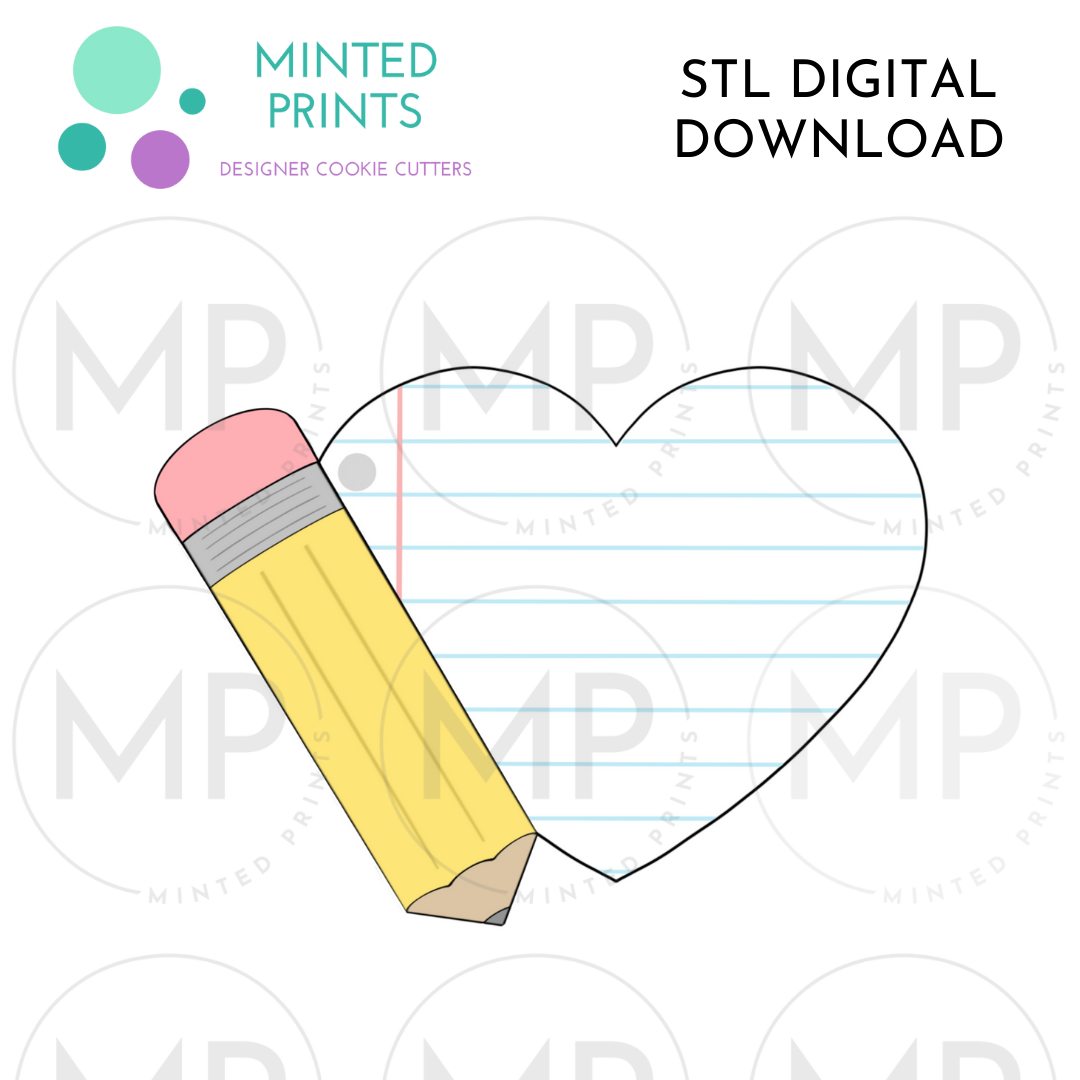 Heart with Pencil Cookie Cutter STL DIGITAL DOWNLOAD