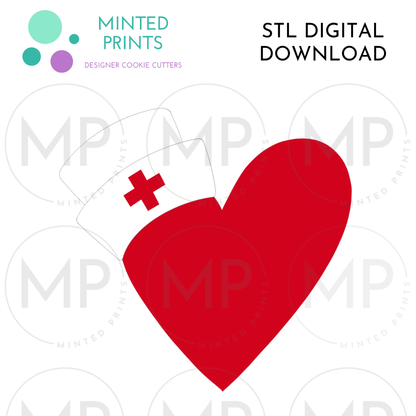 Heart with Nurse Hat Cookie Cutter STL DIGITAL DOWNLOAD