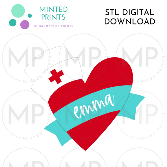 Heart with Nurse Hat & Banner Cookie Cutter STL DIGITAL DOWNLOAD