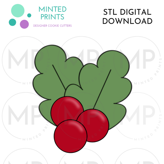 Holly Berries Cookie Cutter STL DIGITAL DOWNLOAD