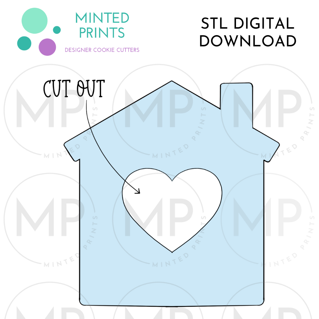 Home with Heart Cutout Cookie Cutter STL DIGITAL DOWNLOAD