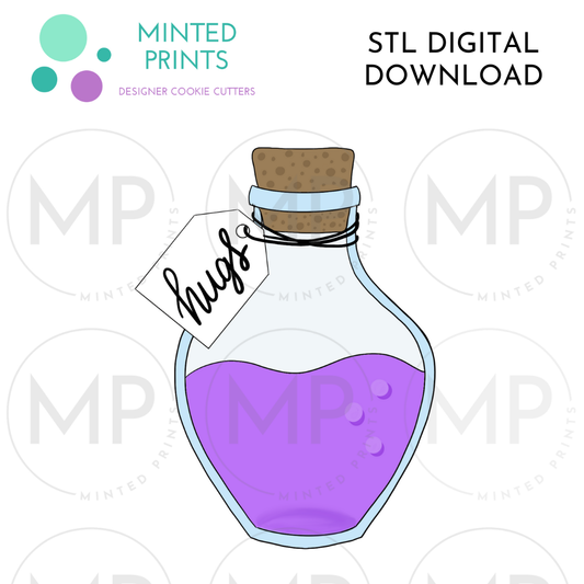 Hugs Potion Bottle with Tag Cookie Cutter STL DIGITAL DOWNLOAD