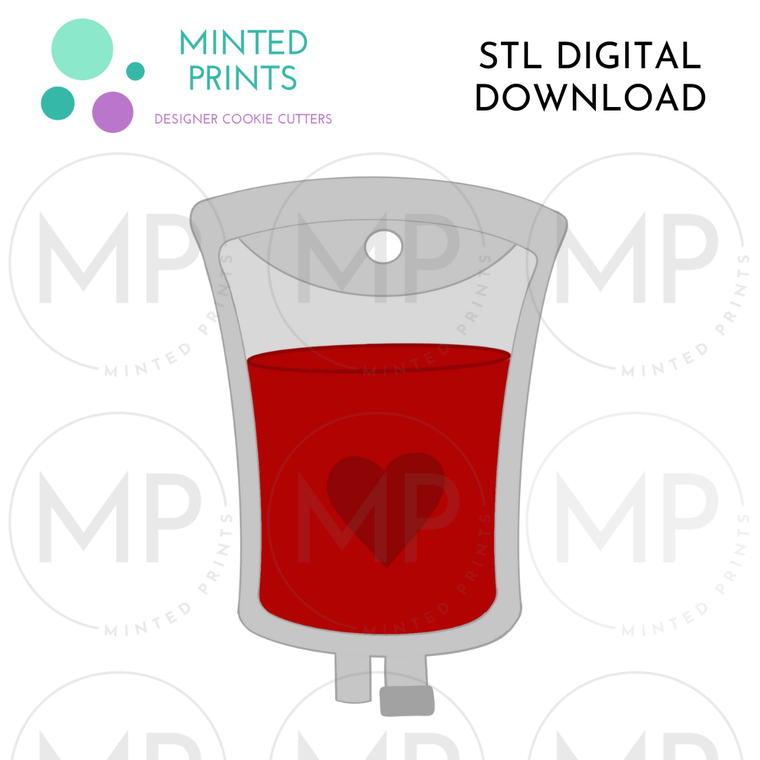 IV Bag of Blood Cookie Cutter STL DIGITAL DOWNLOAD