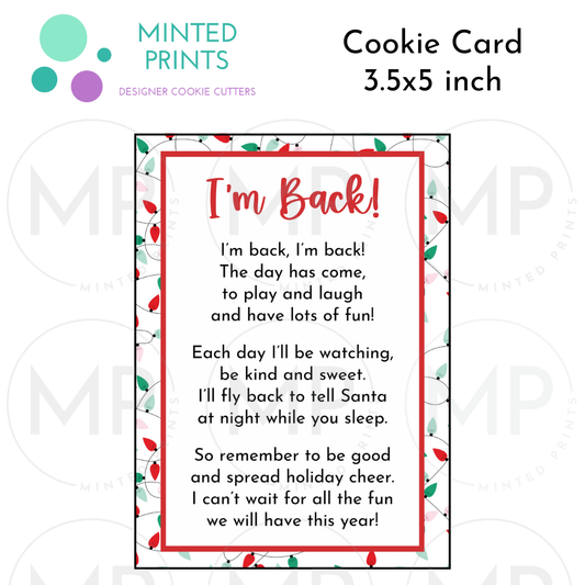 I'm Back Elf Letter Cookie Card with Colored Lights Background, 3.5x5 inch