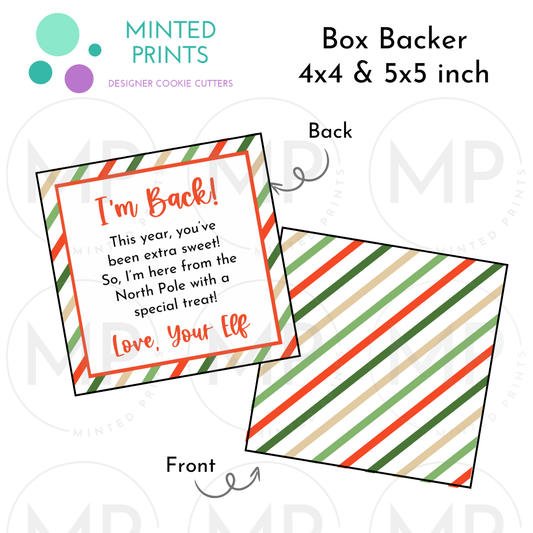 I'm Back Elf Letter Box Backer with Colored Stripes Background