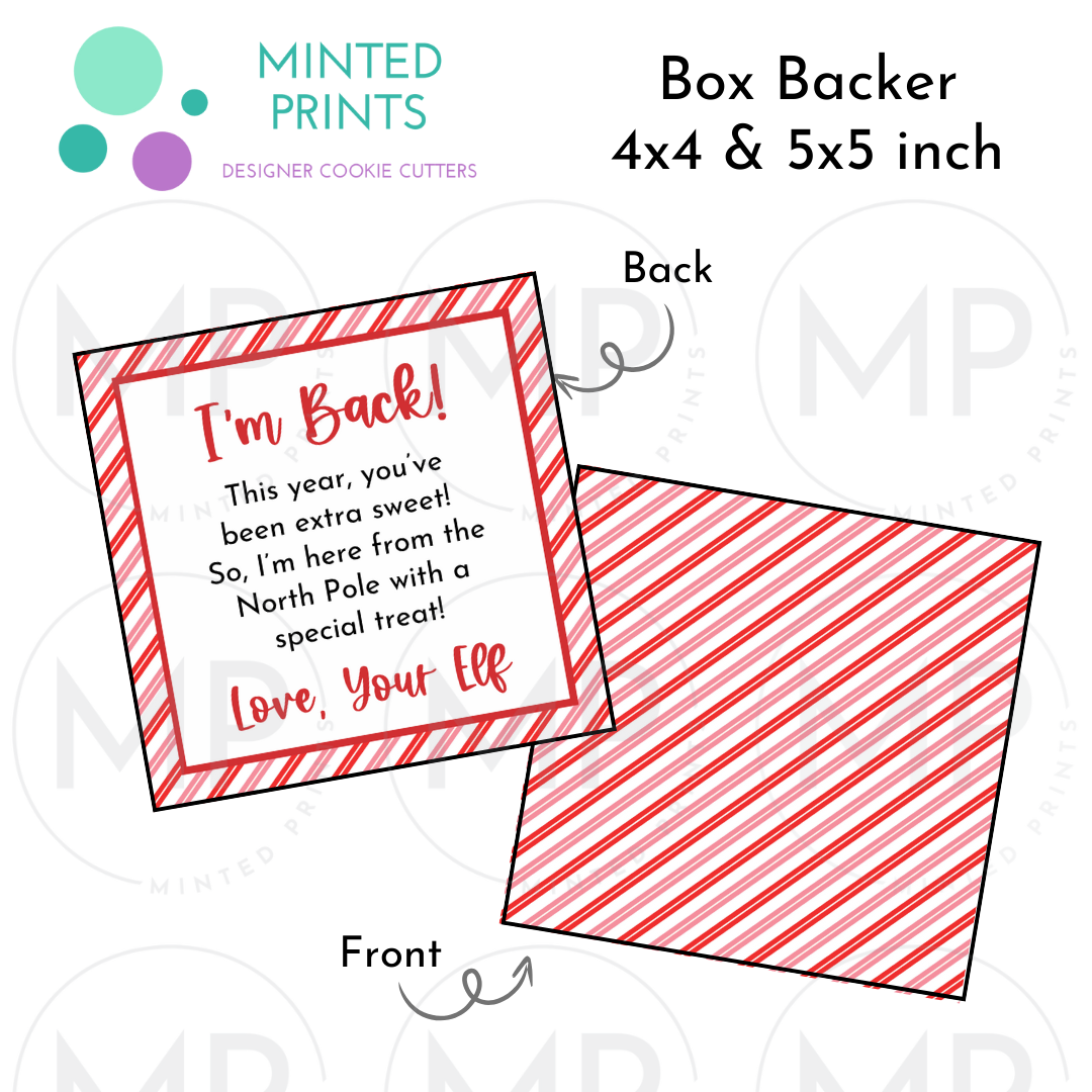 I'm Back Elf Letter Box Backer with Red & Pink Stripes Background