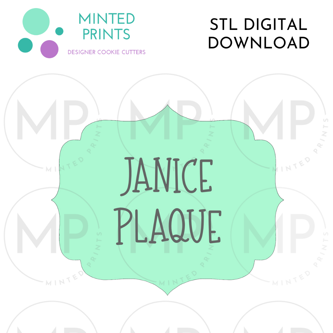 Janice Plaque Cookie Cutter STL DIGITAL DOWNLOAD