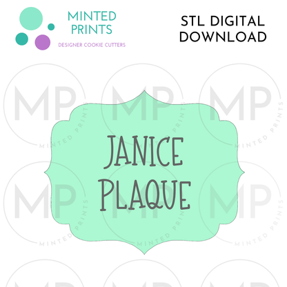 Janice Plaque Cookie Cutter STL DIGITAL DOWNLOAD