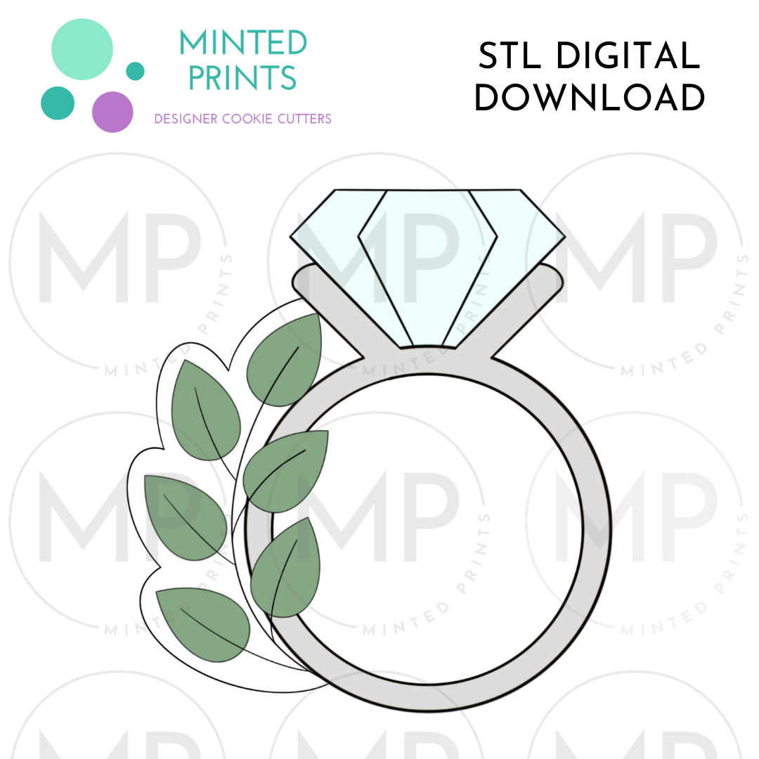 Leafy Diamond Ring Cookie Cutter STL DIGITAL DOWNLOAD