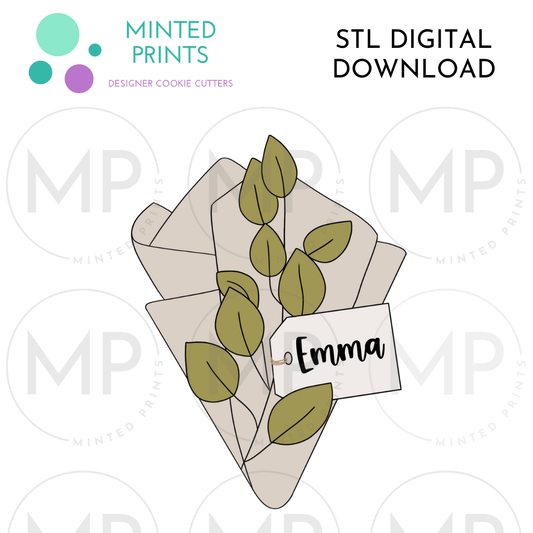 Leafy Napkin with Tag Cookie Cutter STL DIGITAL DOWNLOAD