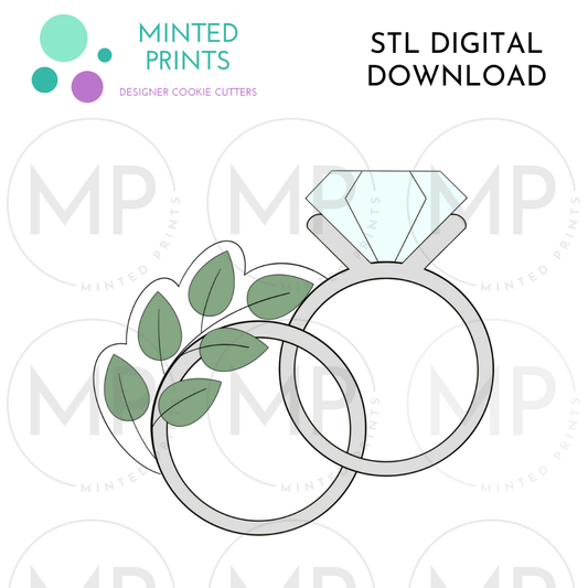 Leafy Wedding Rings Cookie Cutter STL DIGITAL DOWNLOAD