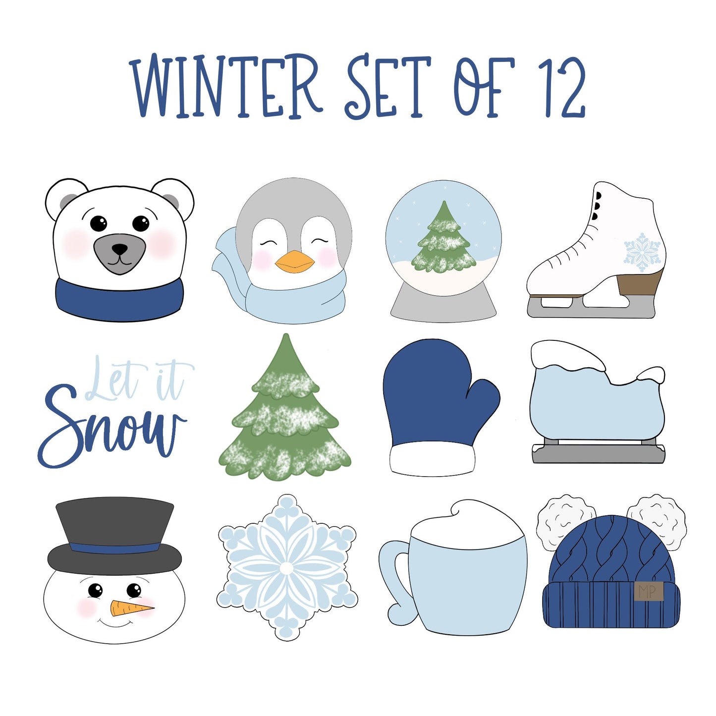 Winter Set of 12 Cookie Cutter STL DIGITAL DOWNLOAD