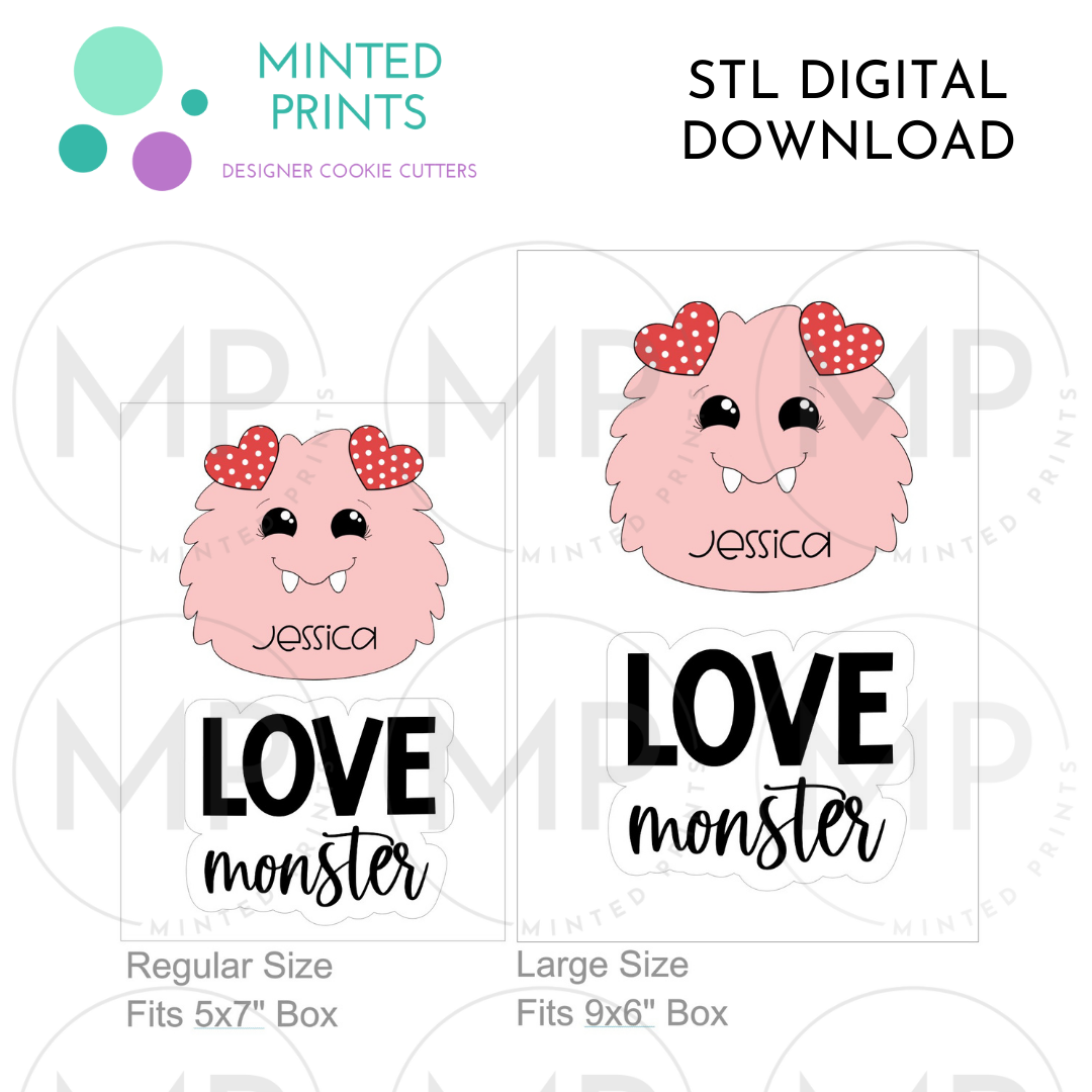 Love Monster & Script Set of 2 Cookie Cutter STL DIGITAL DOWNLOAD