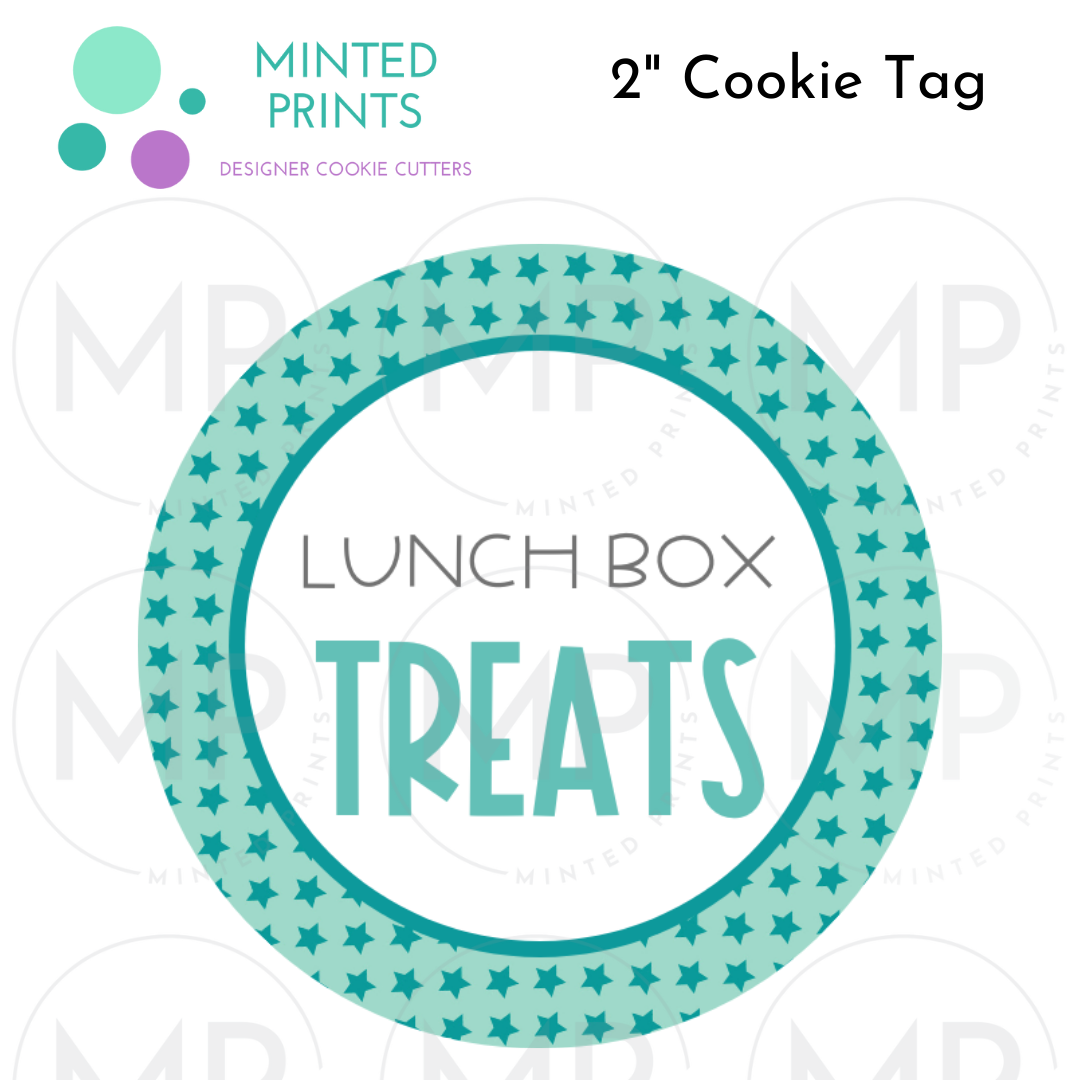 Lunch Box Treats Cookie Tag with Teal Star Background 2 Inch