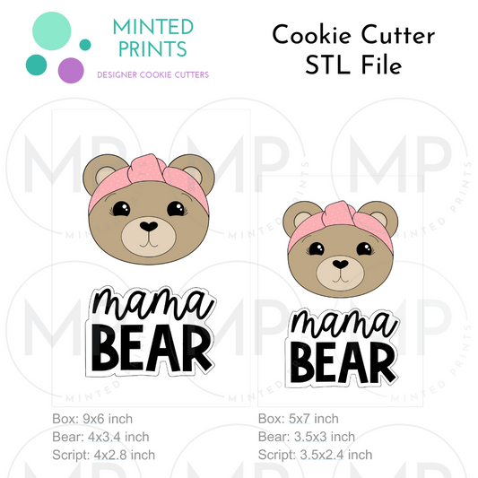 Bear in Headband & Mama Bear Set of 2 Cookie Cutter STL DIGITAL FILES