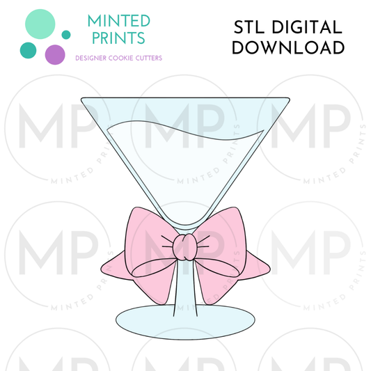 Martini Glass with Bow Cookie Cutter STL DIGITAL DOWNLOAD