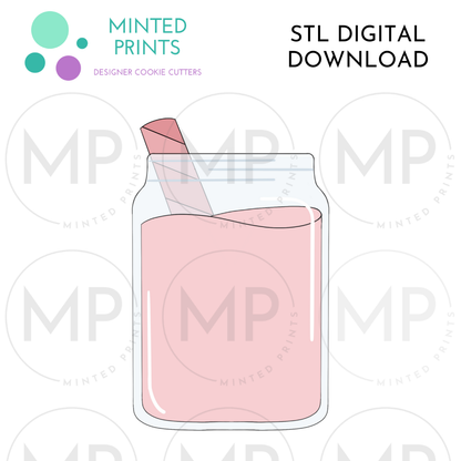 Mason Jar with straw Cookie Cutter STL DIGITAL DOWNLOAD