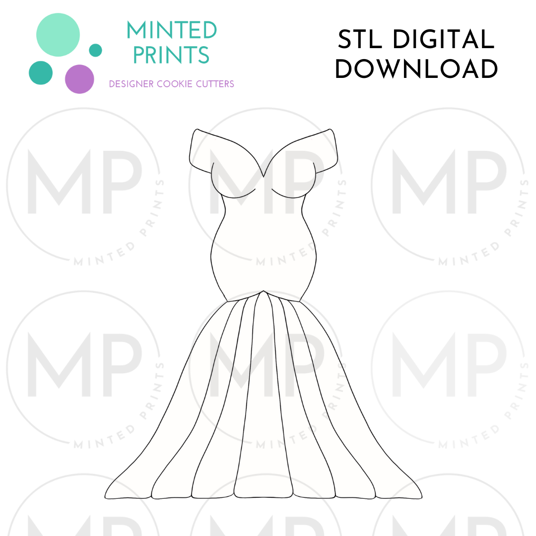 Mermaid Wedding Dress 2 Cookie Cutter STL DIGITAL DOWNLOAD