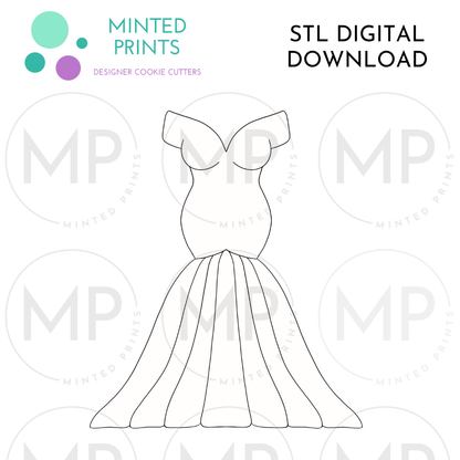 Mermaid Wedding Dress 2 Cookie Cutter STL DIGITAL DOWNLOAD