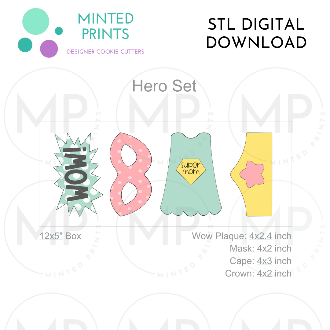 Hero Mom (Set of 4) Cookie Cutter STL DIGITAL DOWNLOAD