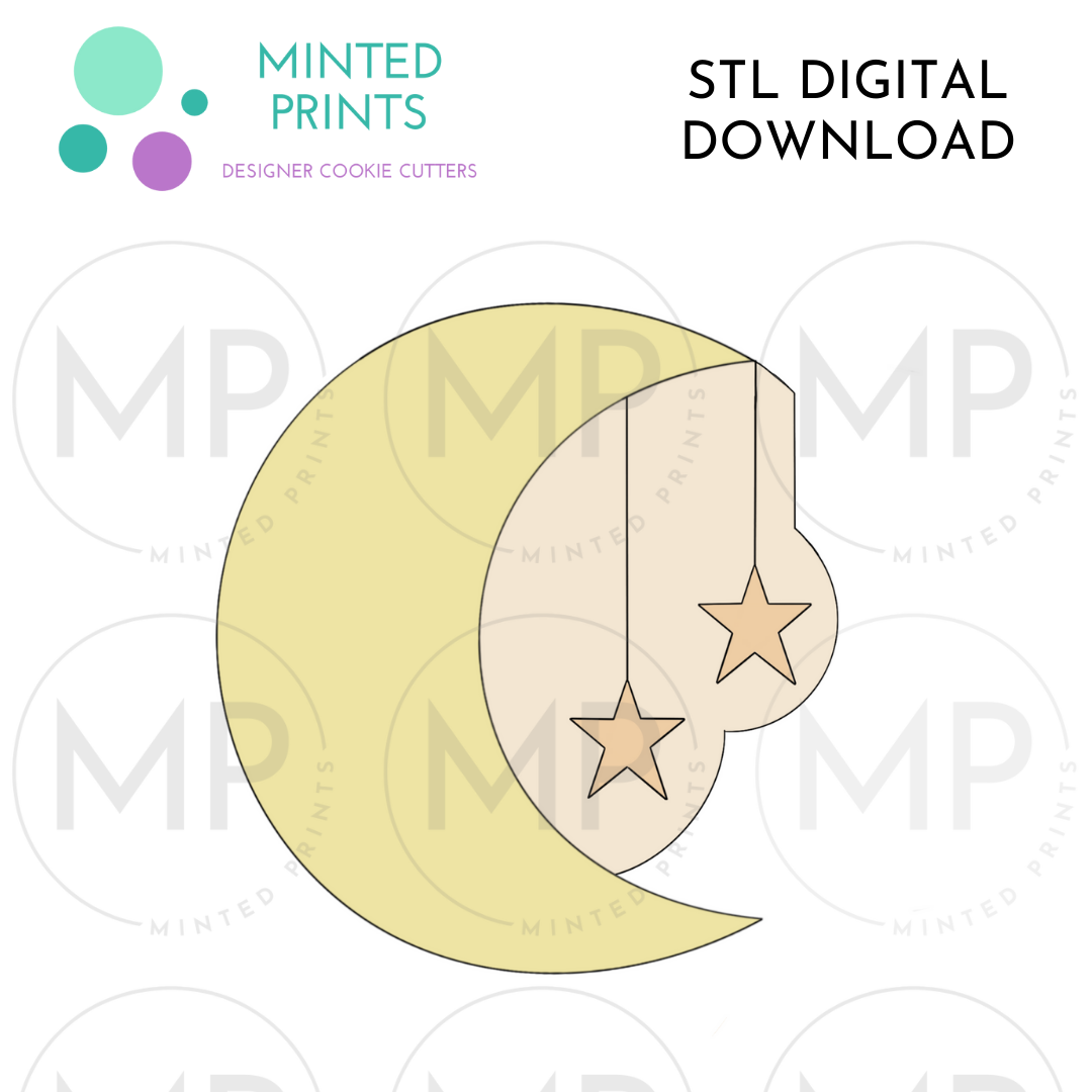 Moon with Stars Cookie Cutter STL DIGITAL DOWNLOAD