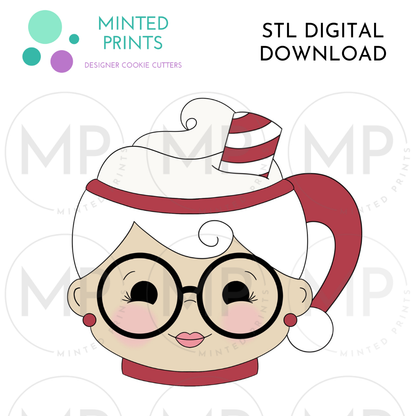 Mrs. Claus Mug Cookie Cutter STL DIGITAL DOWNLOAD