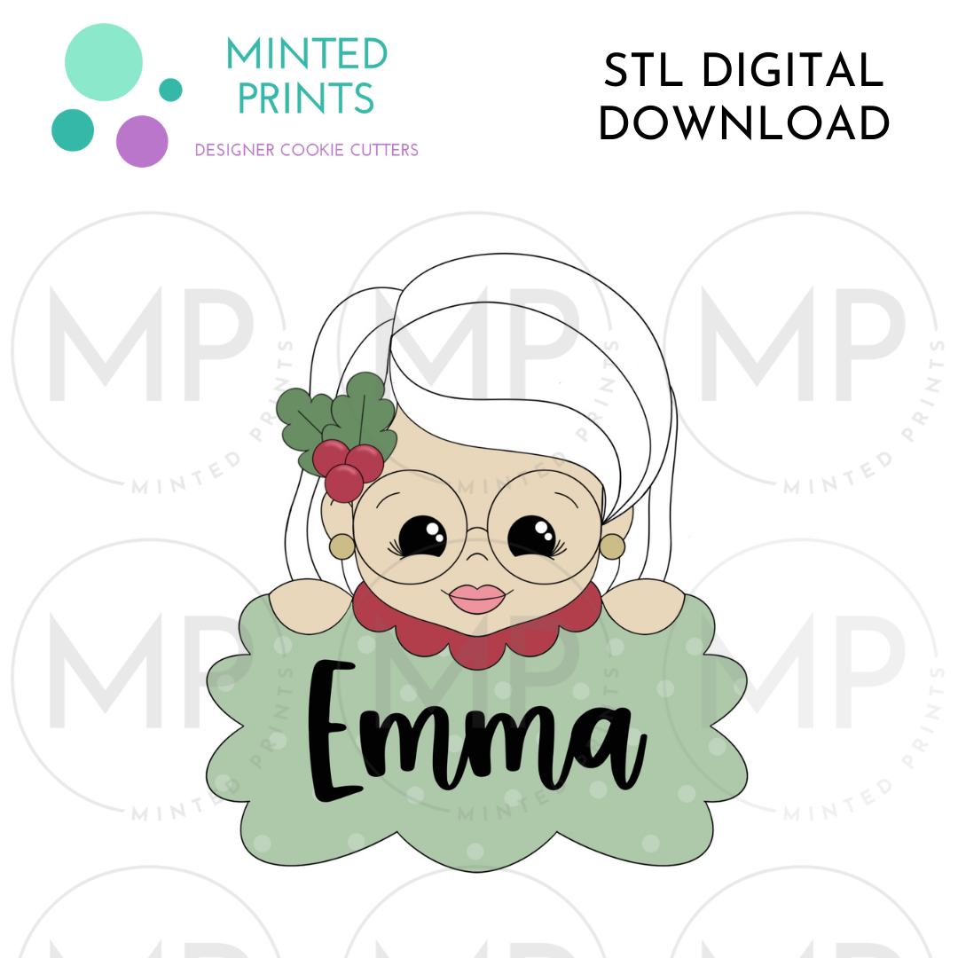 Mrs Claus Sarah Plaque Cookie Cutter STL DIGITAL DOWNLOAD