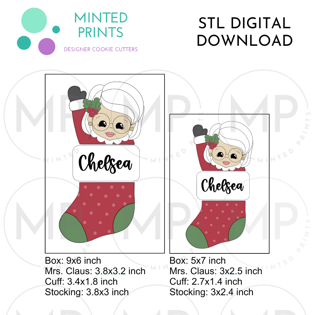 Mrs. Claus Stocking Puzzle (Set of 3) Cookie Cutter STL DIGITAL DOWNLOAD