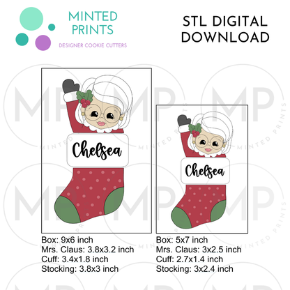 Mrs. Claus Stocking Puzzle (Set of 3) Cookie Cutter STL DIGITAL DOWNLOAD