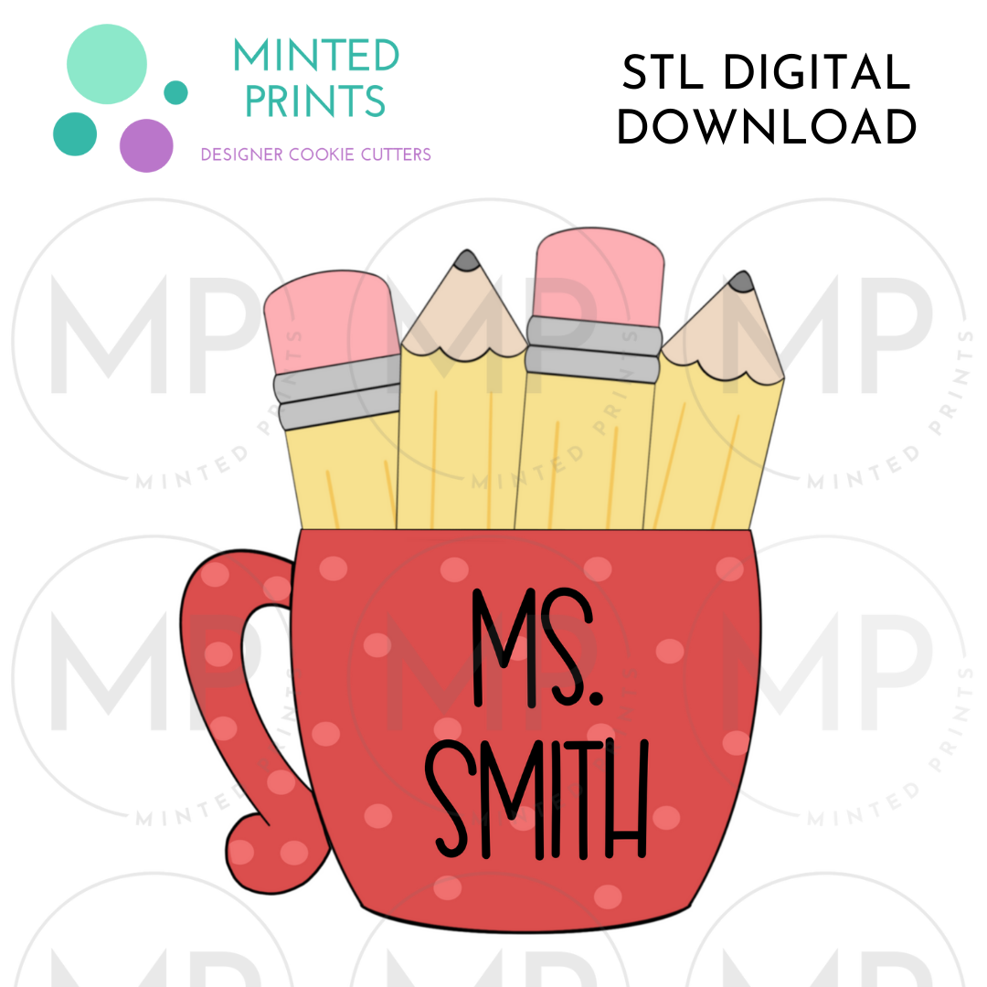 Mug with Pencils Cookie Cutter STL DIGITAL DOWNLOAD