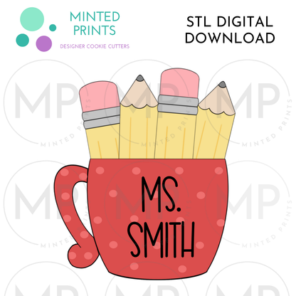 Mug with Pencils Cookie Cutter STL DIGITAL DOWNLOAD