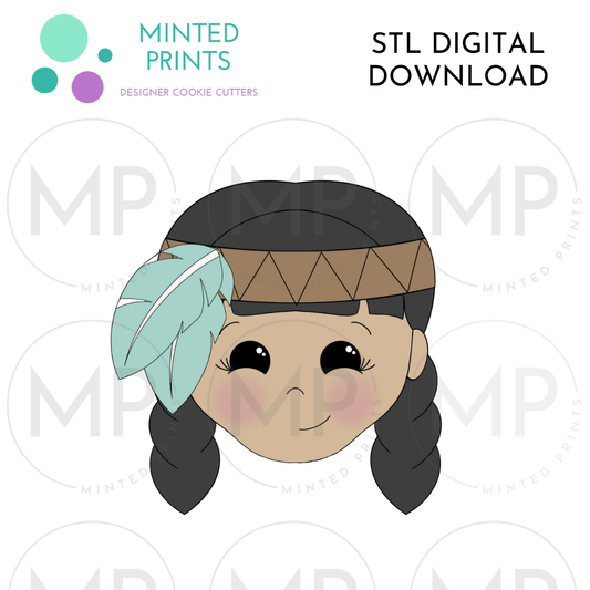 Native American Girl Head Cookie Cutter STL DIGITAL DOWNLOAD