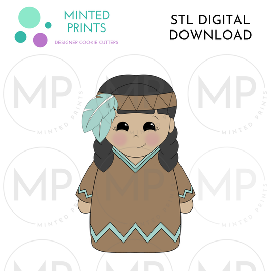 Native American Girl (Full Body) Cookie Cutter STL DIGITAL DOWNLOAD