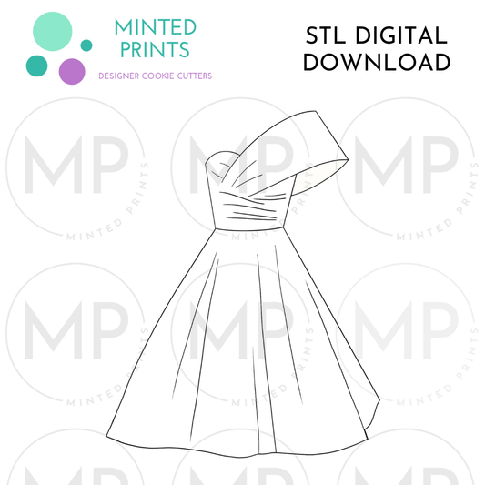 One Shoulder Tea Length Dress Cookie Cutter STL DIGITAL DOWNLOAD