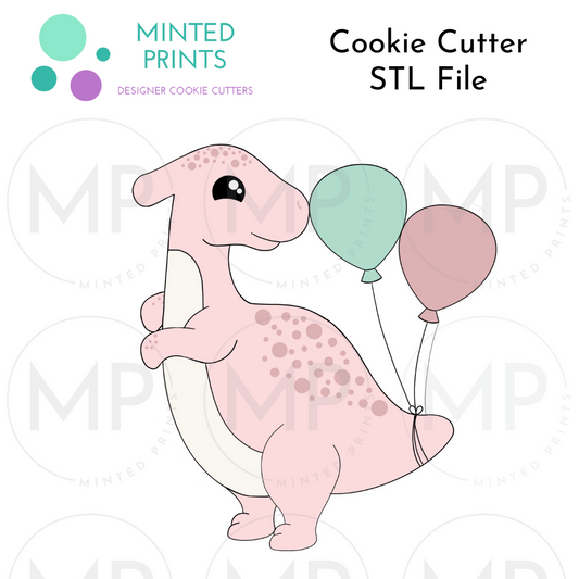 Parasaurolophus Dinosaur with Balloons Cookie Cutter STL DIGITAL FILE