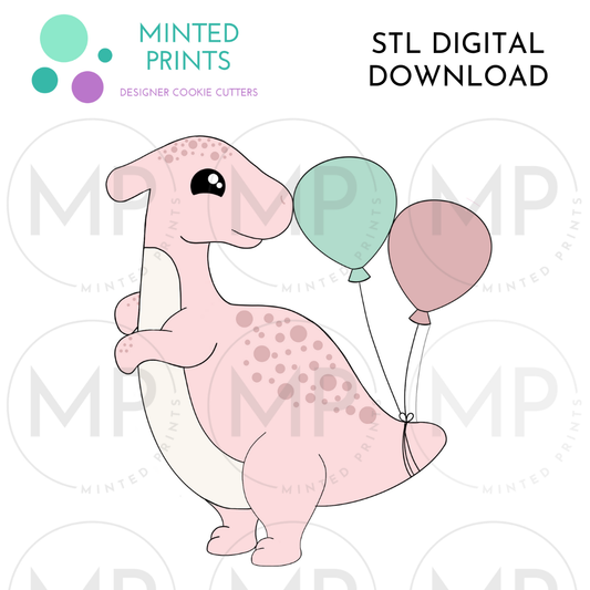 Parasaurolophus with Balloons Cookie Cutter STL DIGITAL DOWNLOAD