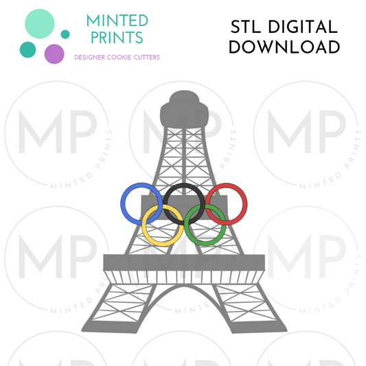 Eiffel Tower with Olympic Rings Cookie Cutter STL DIGITAL DOWNLOAD