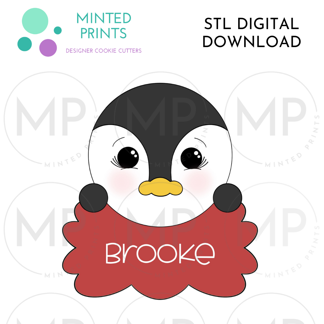 Penguin Sarah Plaque Cookie Cutter STL DIGITAL DOWNLOAD