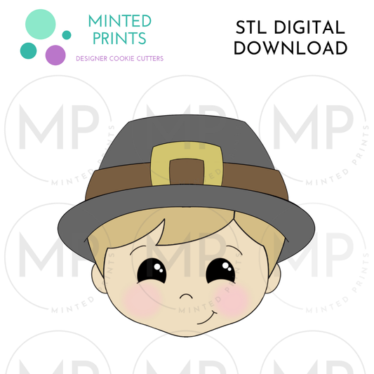 Pilgrim Boy Head Cookie Cutter STL DIGITAL DOWNLOAD