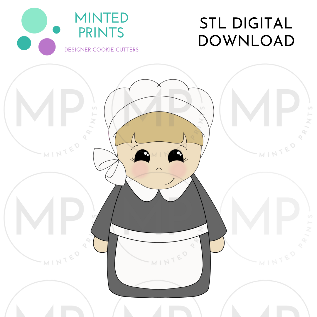 Pilgrim Girl (Full Body) Cookie Cutter STL DIGITAL DOWNLOAD