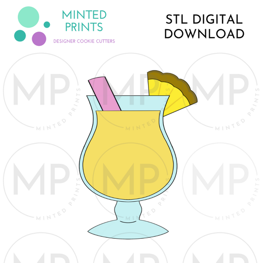 Pina Colada Cocktail Drink Cookie Cutter STL DIGITAL DOWNLOAD