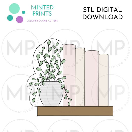 Books & Plant on Shelf Cookie Cutter STL DIGITAL DOWNLOAD