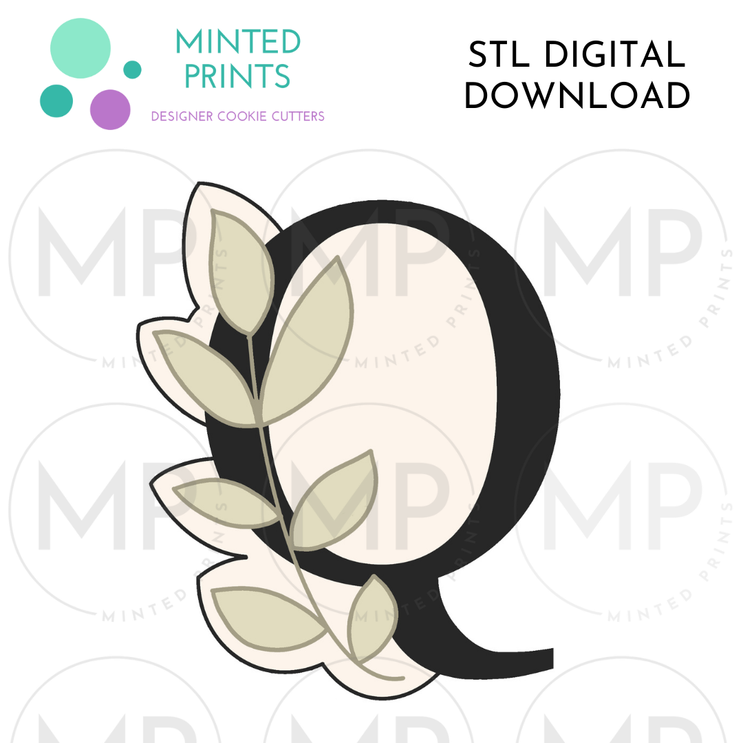 Leafy Letter Q Cookie Cutter STL DIGITAL DOWNLOAD