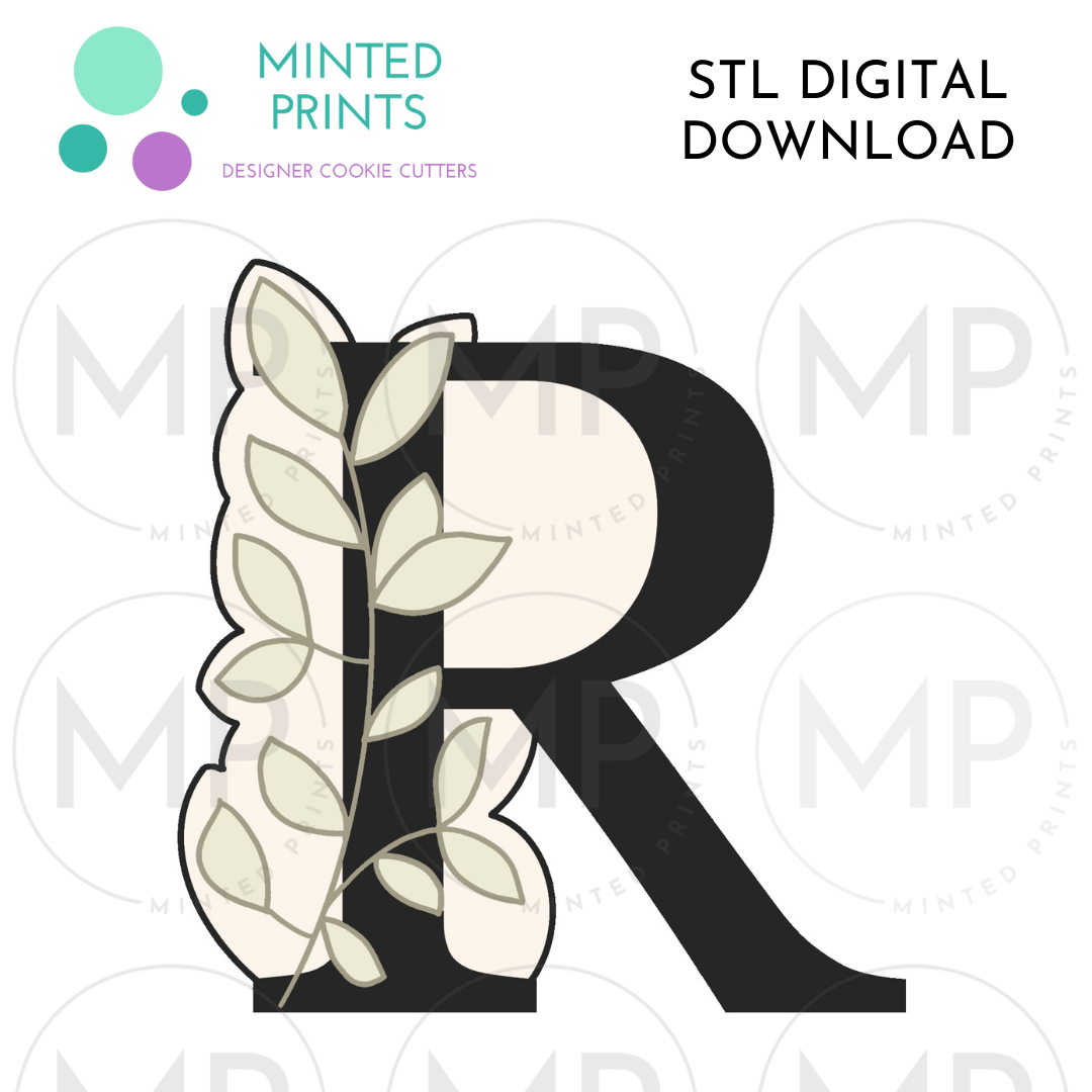 Leafy Letter R Cookie Cutter STL DIGITAL DOWNLOAD