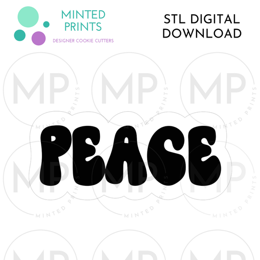 Retro Peace Script Cookie Cutter STL DIGITAL DOWNLOAD