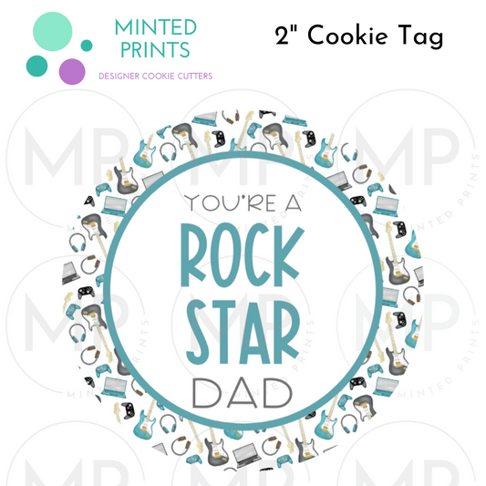 Rockstar Dad 2" Cookie Tag with Guitars Background
