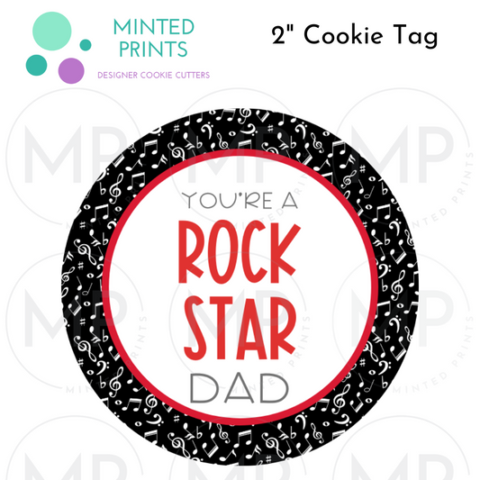 Rockstar Dad 2" Cookie Tag with Music Notes Background