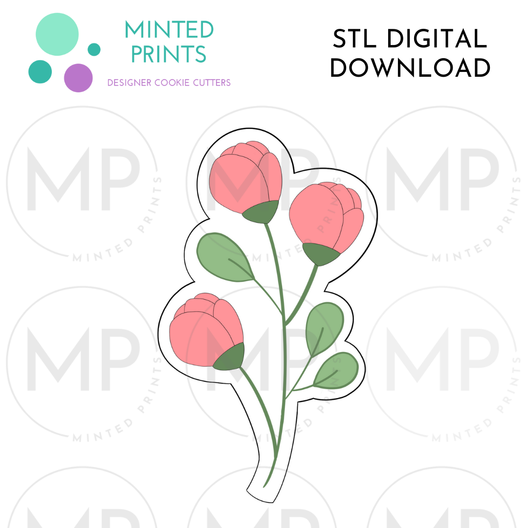 Rose Bud Stem Cookie Cutter STL DIGITAL DOWNLOAD