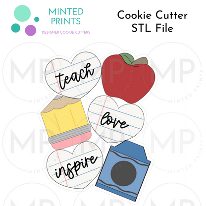 School Heart Stack Cookie Cutter STL DIGITAL FILE